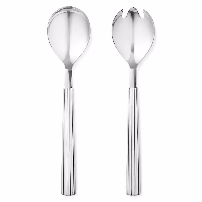 Georg Jensen Bernadotte saladebestek 2-delig van gepolijst roestvrij staal in zilverkleur