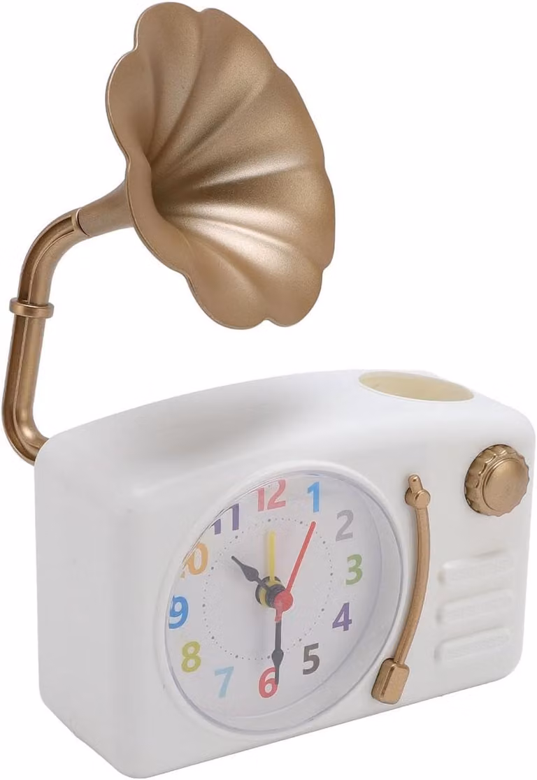 Retro Vintage Gramofoon Wekker - Nostalgische Tafelklok voor Thuis en Kantoor - Batterijgevoed