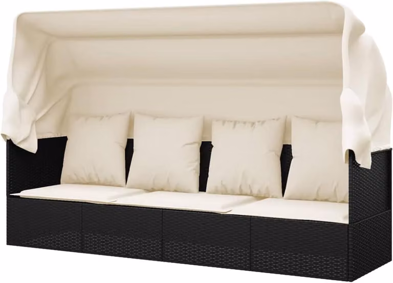 Loungeset met dak en verstelbaar hoofdbord - Buitenbed - Zwart - 203 x 58 cm
