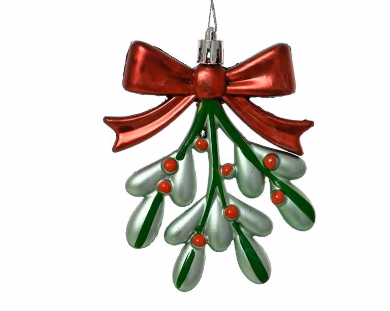 Kersthanger mistletoe met bloemen in groen en rood, 10 cm