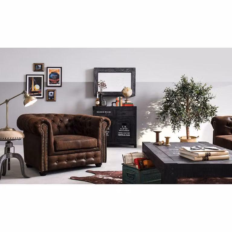 home24 Fauteuil Torquay Bruin/donkerbruin microvezel H 88 x B 107 x D 72 cm