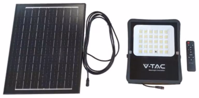 V-TAC VT-55200 LED-schijnwerper met zonnepaneel, 1600 lm, koelwit licht (6400K) en afstandsbediening