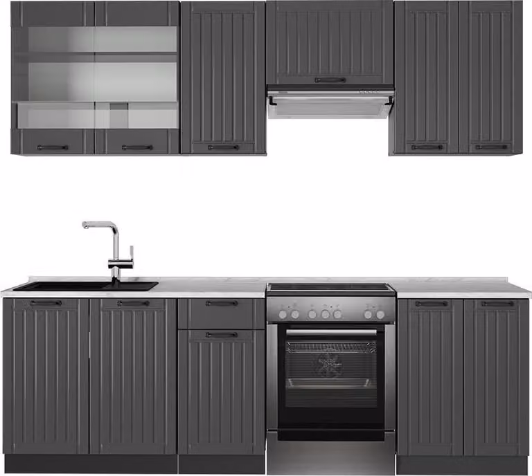 Vicco Fame-Line Keukeneenheid Donkergrijs met Marmeren Werkblad, Breedte: 240 cm