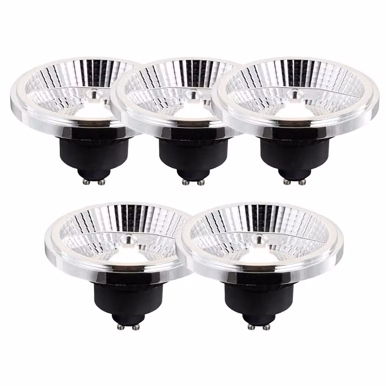 Set van 5 LUEDD GU10 LED lampen, 10W, 800 lumen, 3-staps dimbaar in Kelvin (AR111 stijl)