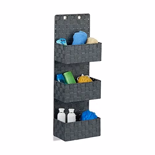 Relaxdays Hangend opbergsysteem met 3 manden, grijs, H x B x D: 75 x 25 x 15 cm