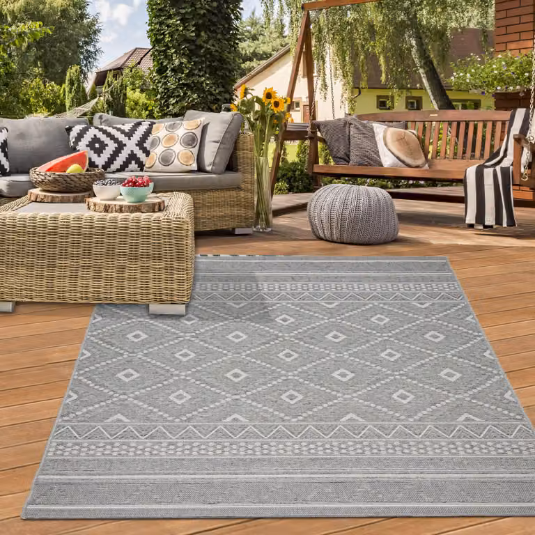 Teppich-Traum Binnen- en buitenkleed met sisal en geometrisch zigzagpatroon, grijs, 200 x 280 cm