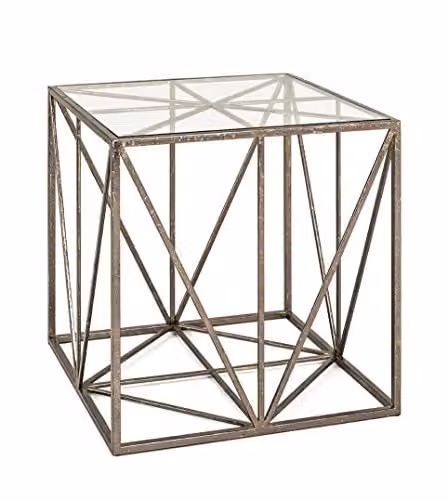 HAKU Bijzettafel Art Deco brons metaal met veiligheidsglas B: 50 cm, D: 50 cm, H: 50 cm