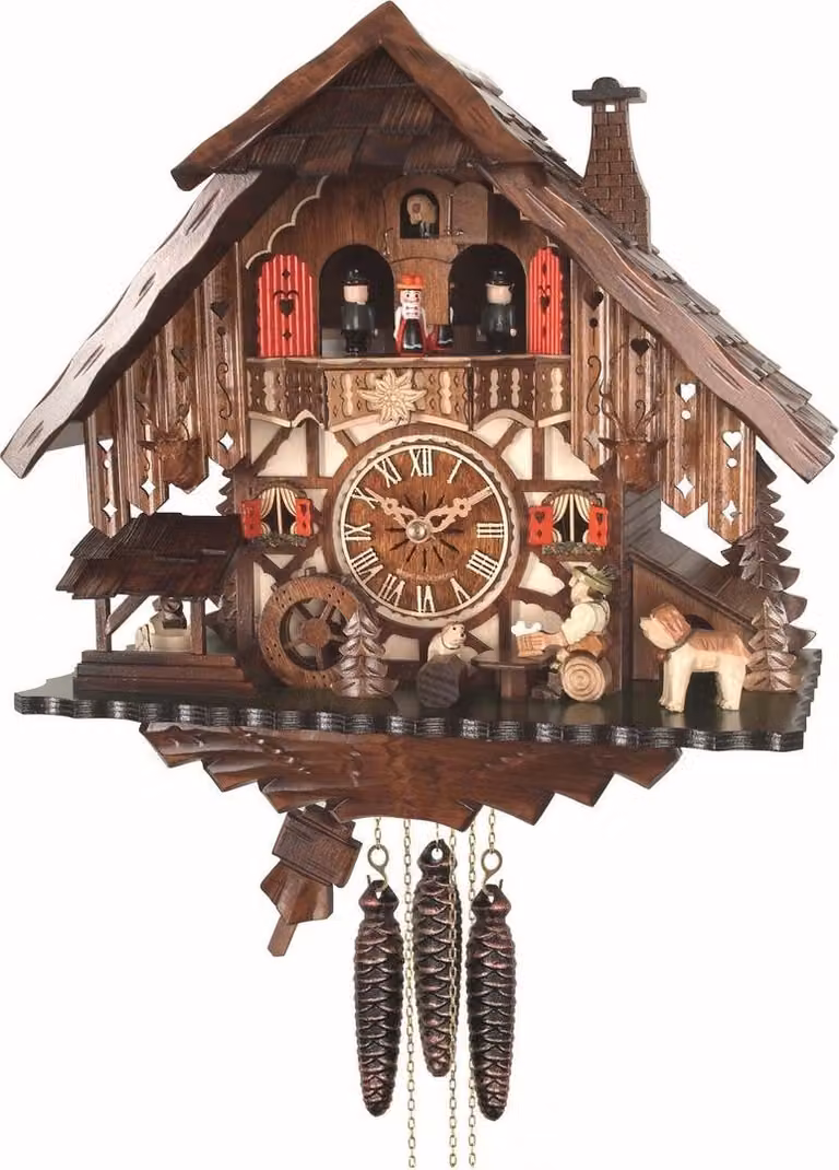 Engstler Koekoeksklok 487_QMT met muziek en dansend paar, Notenhout, Quartz, 35 cm