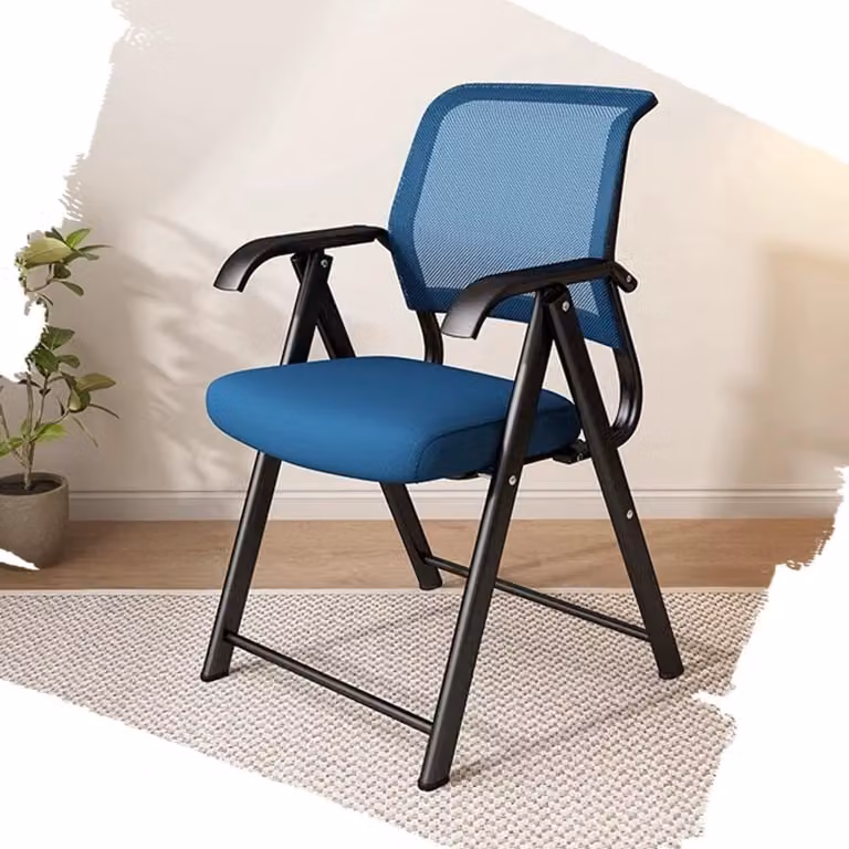Opvouwbare Bureaustoel met Ademende Mesh Stof - Zwart Blauw - Hoogte: 45 cm