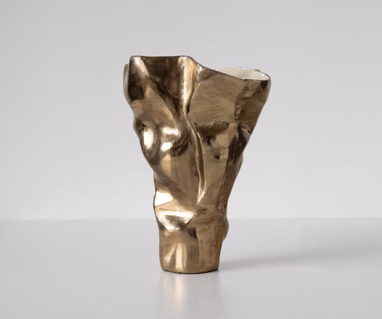 DELIFE Handgemaakte Aluminium Vaas Mimoro in Champagner Ivory, B: 28 cm, D: 24 cm, H: 38 cm