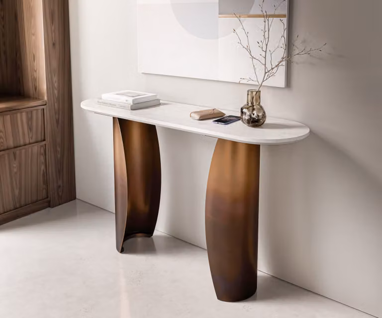 DELIFE Consoletafel Solena met wit marmeren blad en goudkleurig metalen onderstel, B/D/H: 135 x 40 x 78 cm