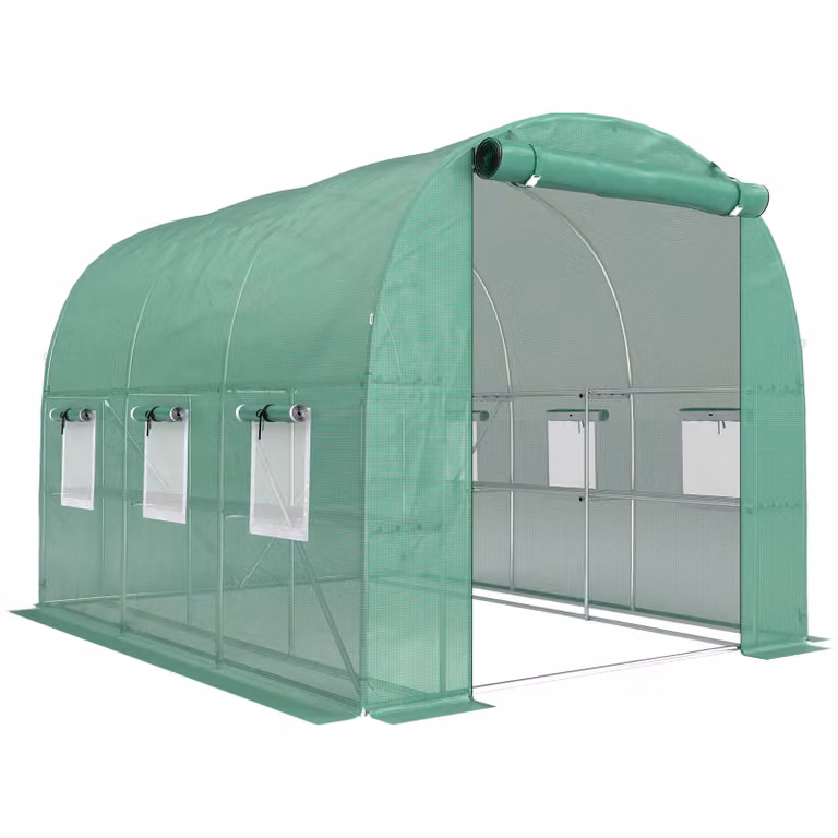 Outsunny Kweekkas met planken en oprolbare ritssluiting, B: 2,7 m, H: 2 m, D: 2 m