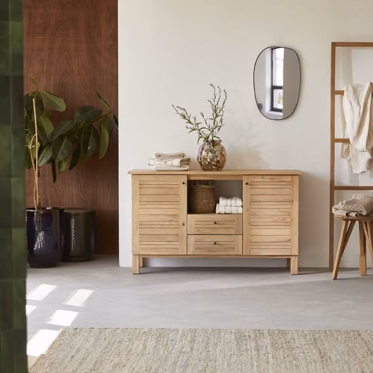 Tikamoon Opbergmeubel in massief eikenhout Soho - Bruin - B/D/H: 120 x 43 x 75 cm