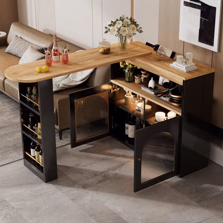 Aosom Moderne uitschuifbare bartafel met opbergruimte en draaibare bovenkant, zwart