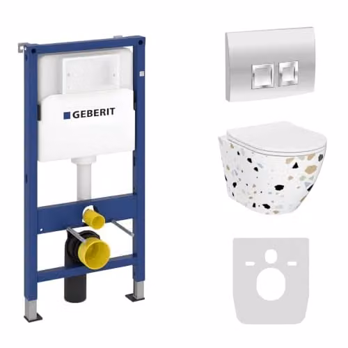 Geberit Duofix Basic Complete Toiletset met Sofi Slim Stone Hangtoilet en Delta 25 Bedieningspaneel in Wit Mat en Chroom