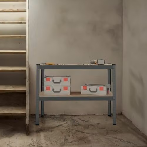 Relaxdays Werkbank met verstelbare etages, 150 kg draagvermogen, staal, antraciet, H x B x D: 90 x 120 x 60 cm