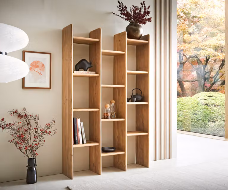 DELIFE Boekenkast Tizi van massief acaciahout, Bruin, B: 110 cm, H: 175 cm, D: 30 cm