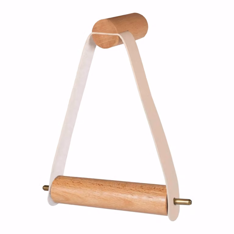 QUVIO Toiletrolhouder van hout en leer