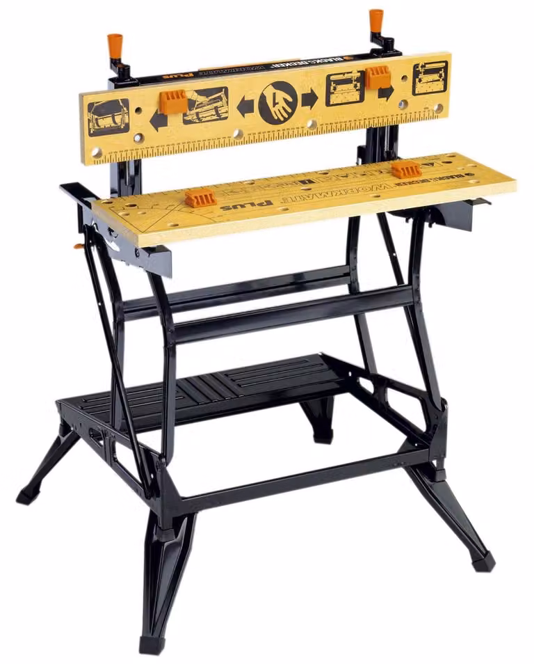Black & Decker WM825-XJ inklapbare werkbank in zwart en bruin met stalen en houten onderdelen