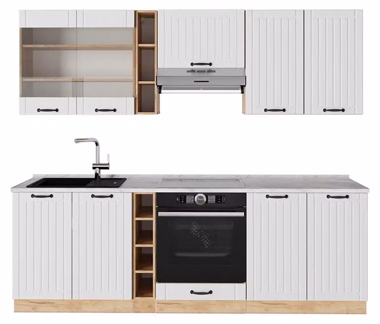 Vicco Fame-Line Keukeneenheid Wit Landhuis met Marmeren Werkblad, 235 cm
