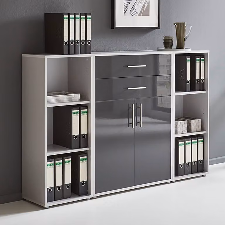 home24 Kastenset 3-delig Set A, grijs/lichtgrijs/hoogglans antraciet, B/D/H: 114 x 33 x 85 cm