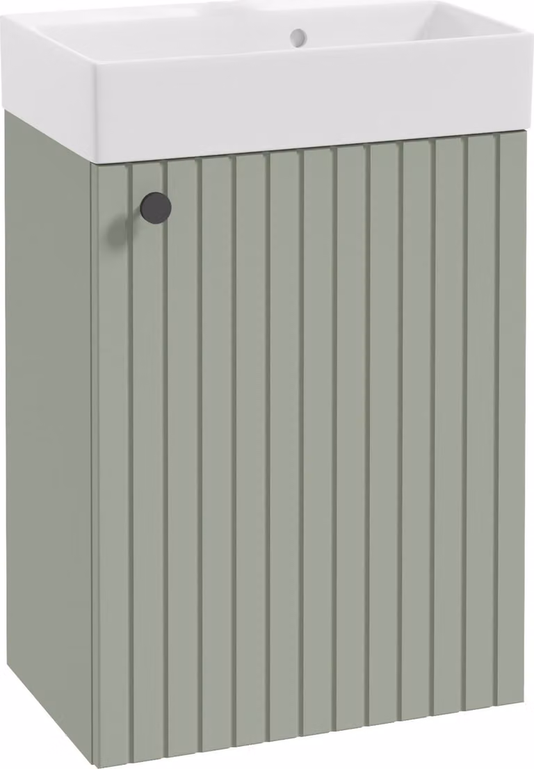 Kiara Badkamermeubel met wastafel en eucalyptushandgreep, zwart, geribbeld, B: 50 cm, H: 70 cm