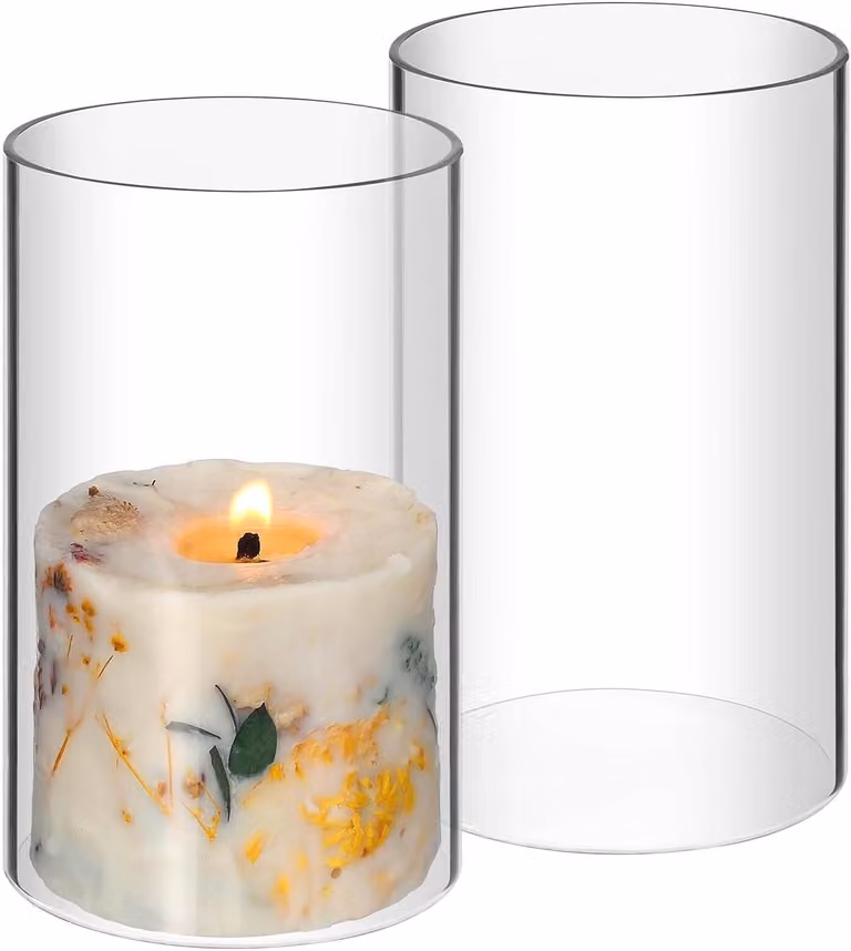 Set van 2 glazen cilinders voor kaarsen, Decoratieve kaarsenhouders voor sfeervolle verlichting, B/D/H: 9 x 9 x 15 cm
