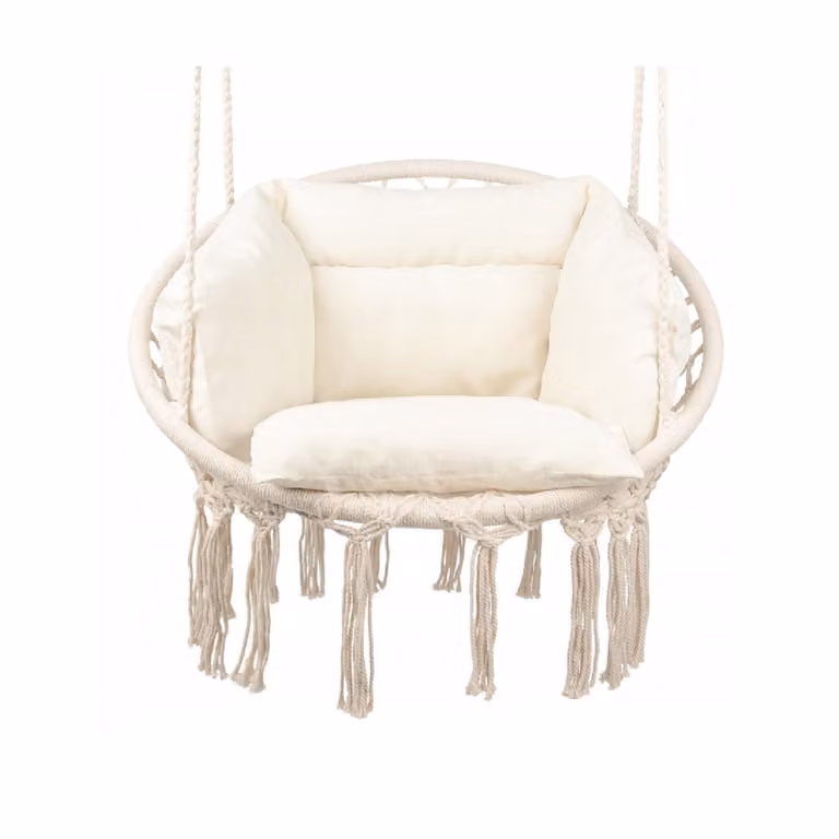 QLS Hangstoel met kussen en 2 stalen ringen, beige, geschikt voor binnen en tuin