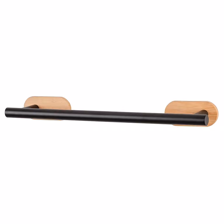 home24 Badhanddoekstang Orea zwart bamboe en roestvrij staal, Breedte: 40 cm