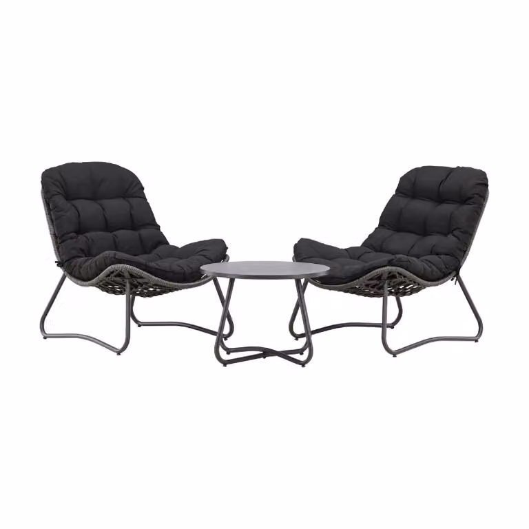 Nest of Nora Tuin loungeset met tafel en kussens - Staal - Zwart