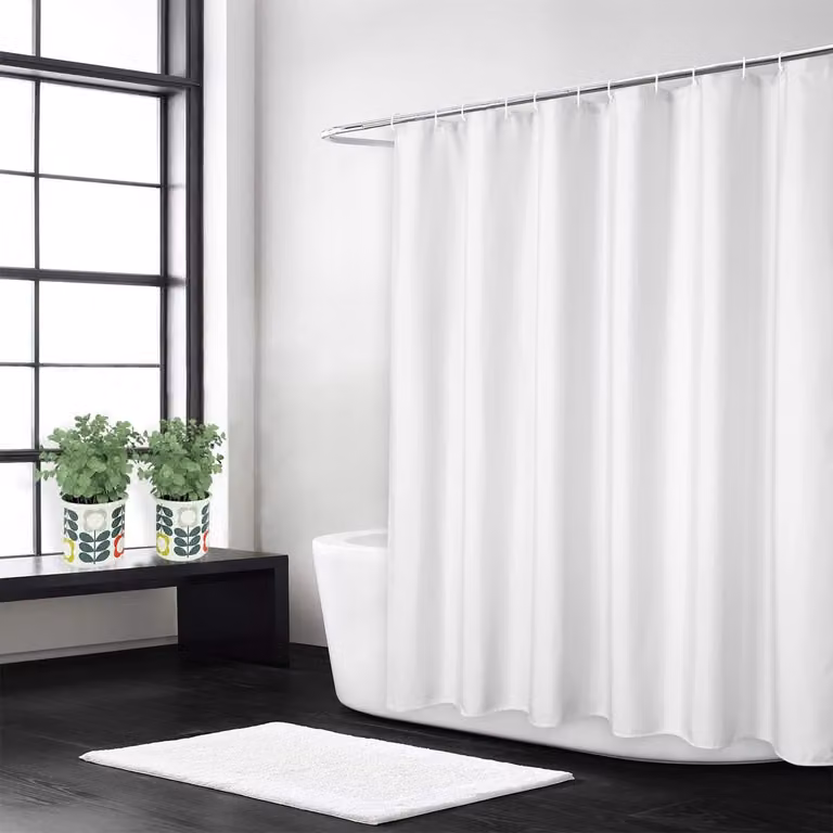 Luxe wit vlaslinnen douchegordijn van 240 g/m² met haken, breedte: 180 cm, hoogte: 200 cm