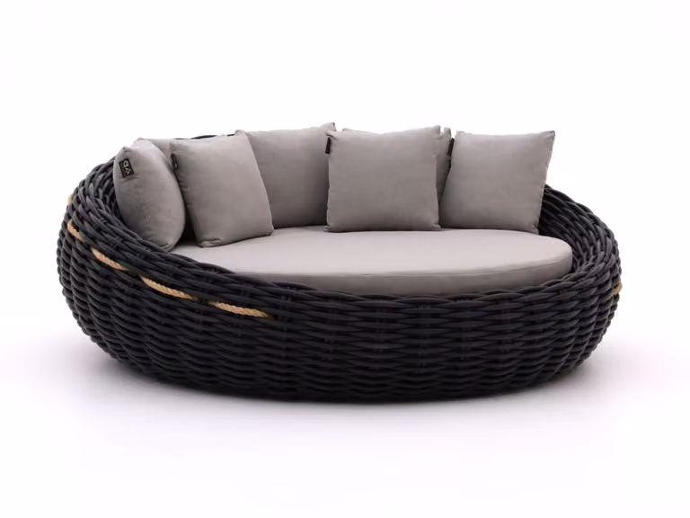 Apple Bee Tuinbed Ligstoel in Zwart Polyrattan met Weerbestendig Kussen
