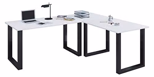 VCM Lona Hoekbureau in hout, zwart/wit, B: 190 cm, D: 160 cm, Diepte werkblad: 50 cm
