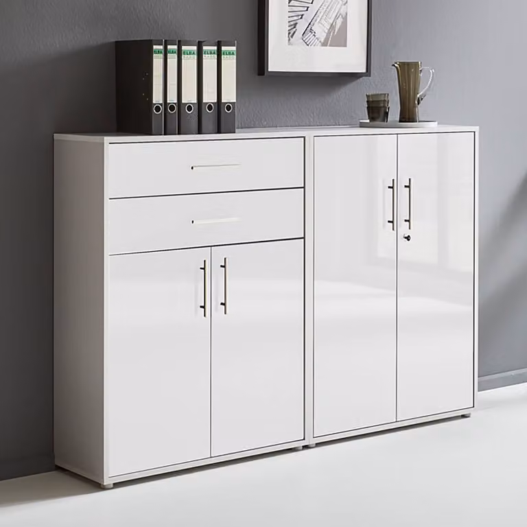 home24 Kastenset 2-delig Set A, grijs/lichtgrijs/hoogglans wit, B/D/H: 114 x 33 x 85 cm