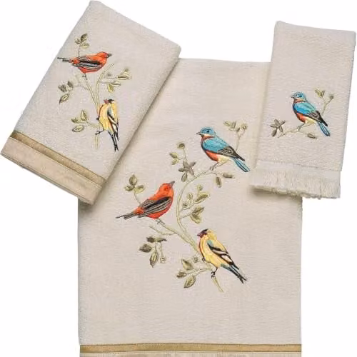 Avanti Linens Gilded Birds Collection Handdoekset 3 stuks, Ivoor