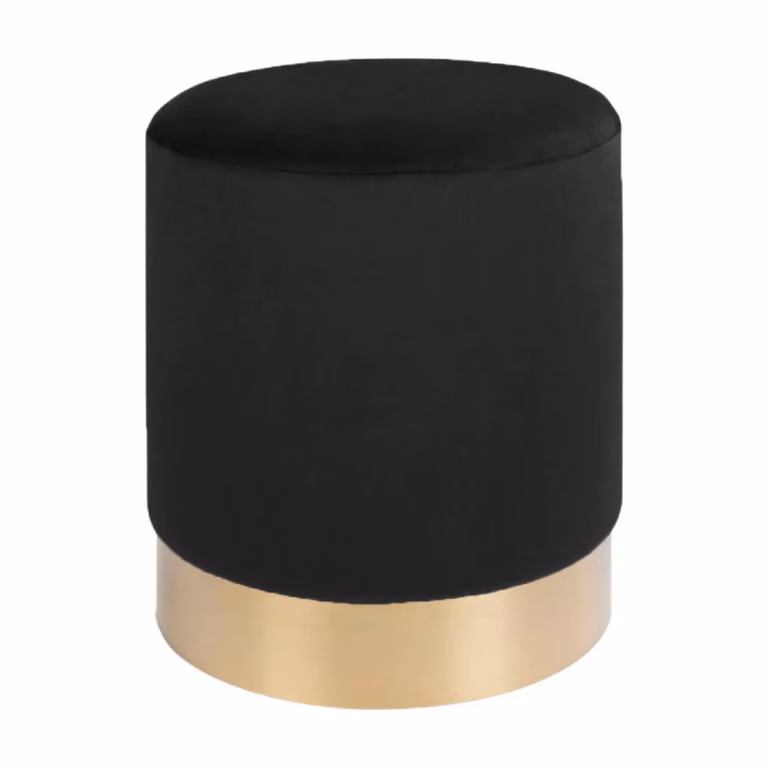 Nest of Nora Poef rond zwart fluweel met messing voet - B/D/H: 34 x 34 x 43 cm