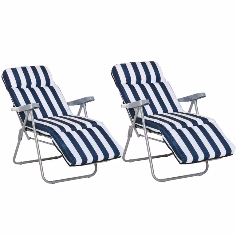 Outsunny Ligstoel, inklapbaar met 5 standen verstelbare rugleuning, Blauw + wit, B/D/H: 60 x 75 x 104 cm