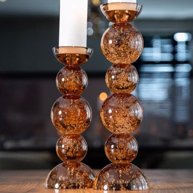 Richmond Interiors Kandelaar Jolita Bruin Glas Modern Rond B: 12,0 cm, D: 12,0 cm, H: 30,0 cm