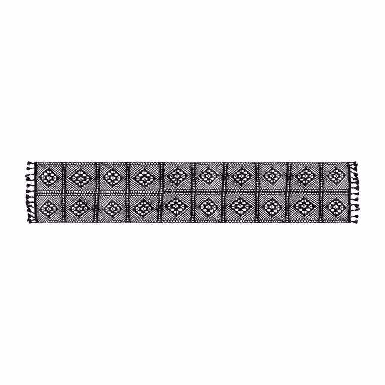 QUVIO Tafelloper met fransjes, Zwart, 300 cm