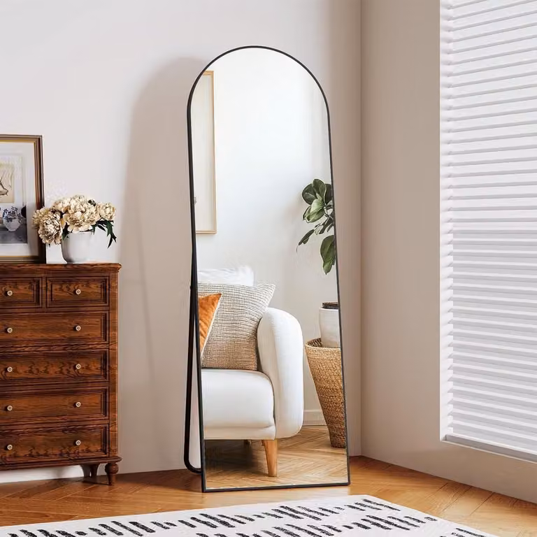 Zwarte staande spiegel met HD anti-explosie glas, Full body spiegel, 150 x 50 cm