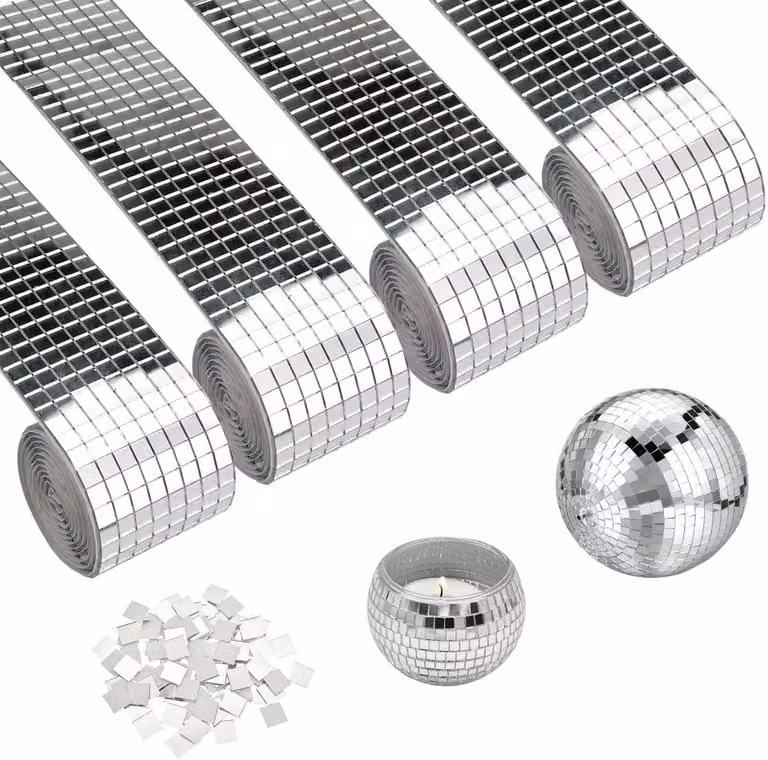 Dailygoods Zelfklevende Mozaïektegels Mini-Spiegeltegels - 4 Rollen - 5 x 5 mm Glas - 400 cm Totaal