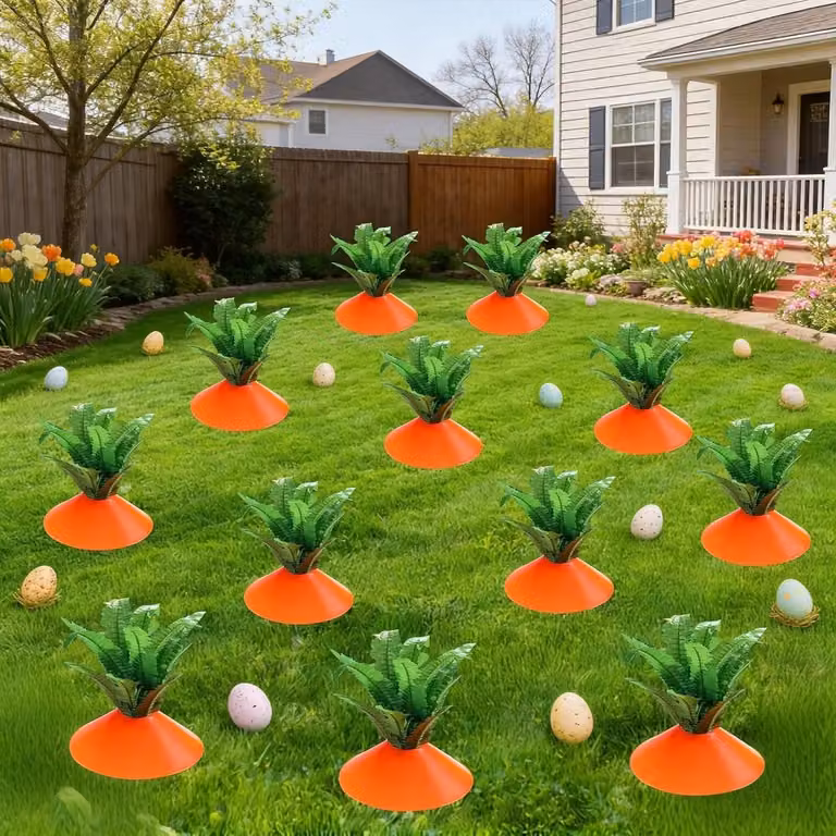 Paaswortels tuindecoratie met kunstmatige varenbladeren voor in de tuin of op het terras
