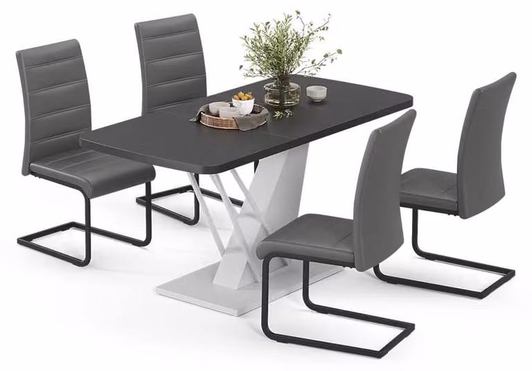 Vicco Fenaro Eettafelset met 4 grijze eetkamerstoelen, Zwart/Wit, B/D: 120 x 80 cm