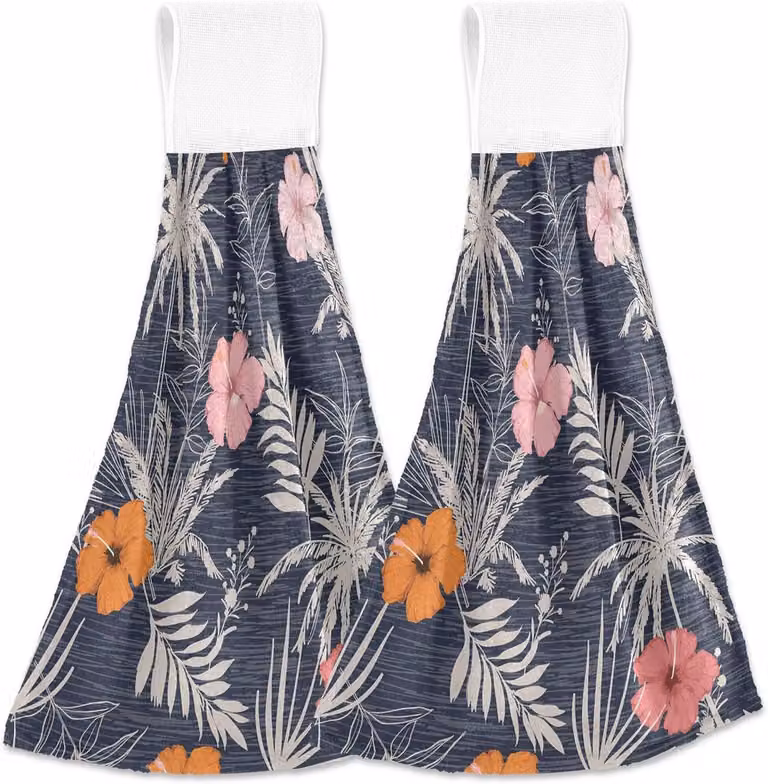 Zomer Hawaii Keukendoek met Bloemenprint en Ophanglus - 40 x 35 cm