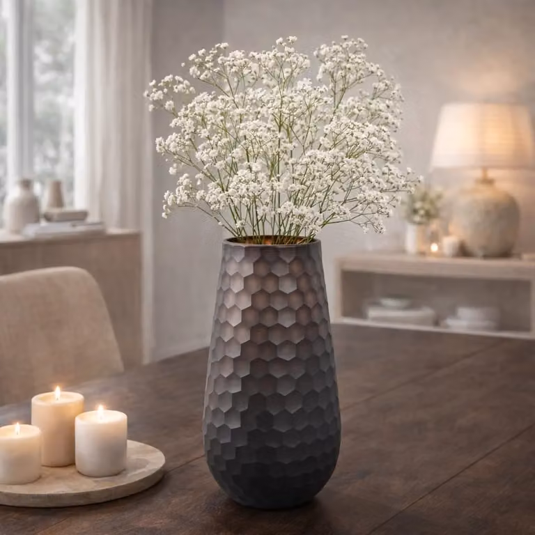 PTMD Vaas Eboney Bruin en Zwart met Geometrisch Cirkelpatroon, Hoogte: 39,0 cm