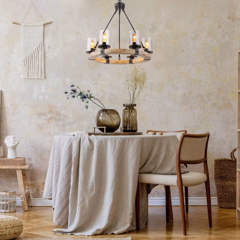 Globo Lighting Hanglamp Lila, dimbaar, hout en glas, landelijke stijl voor woon- of eetkamer