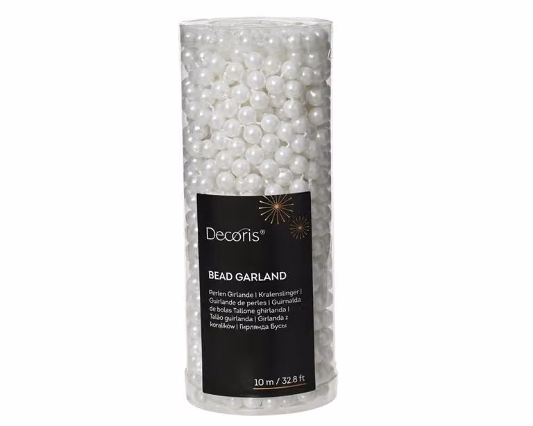 Kaemingk Winterwitte plastic kralenslinger met ronde kralen voor kerstdecoratie