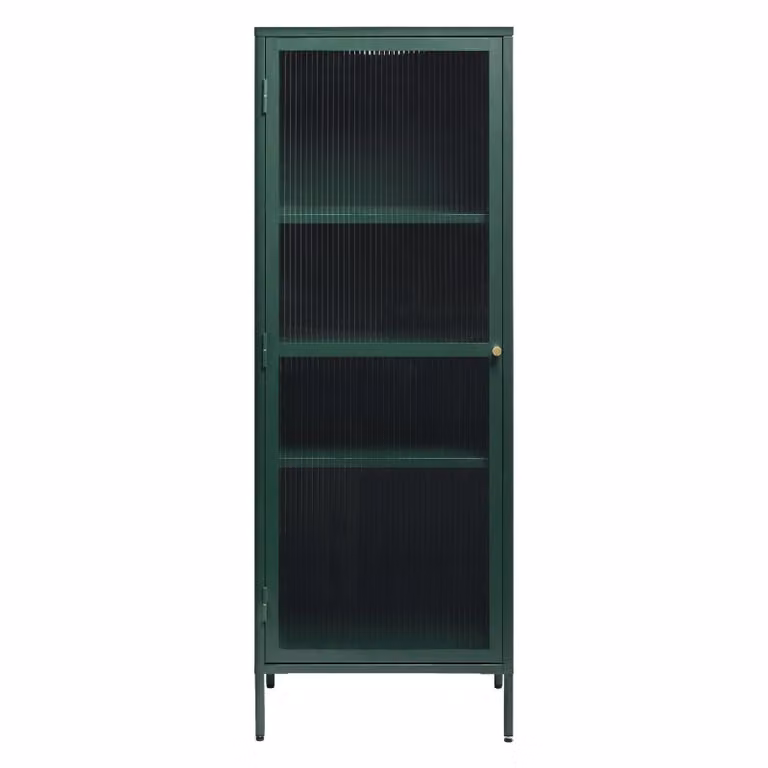 Nest of Nora Leni Metalen Vitrinekast met Geribbeld Glas - Donkergroen - Hoogte: 160 cm
