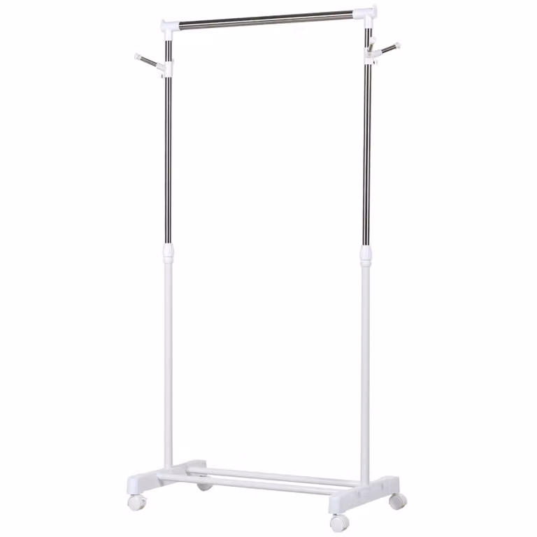 HOMCOM Rollende garderobestandaard met hoogteverstelbare stang en onderste plank, Wit