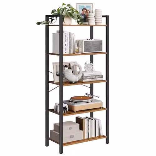 VASAGLE Boekenkast met 5 lagen, industrieel design, zwart en bruin, B: 64 cm, D: 30 cm, H: 152,5 cm